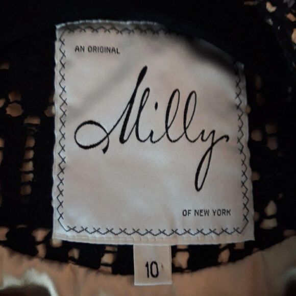 Milly Blazer Formal Short Sleeve Cape Floral Lace Overlay Open Cotton Blk Sz 10 - Picture 9 of 11